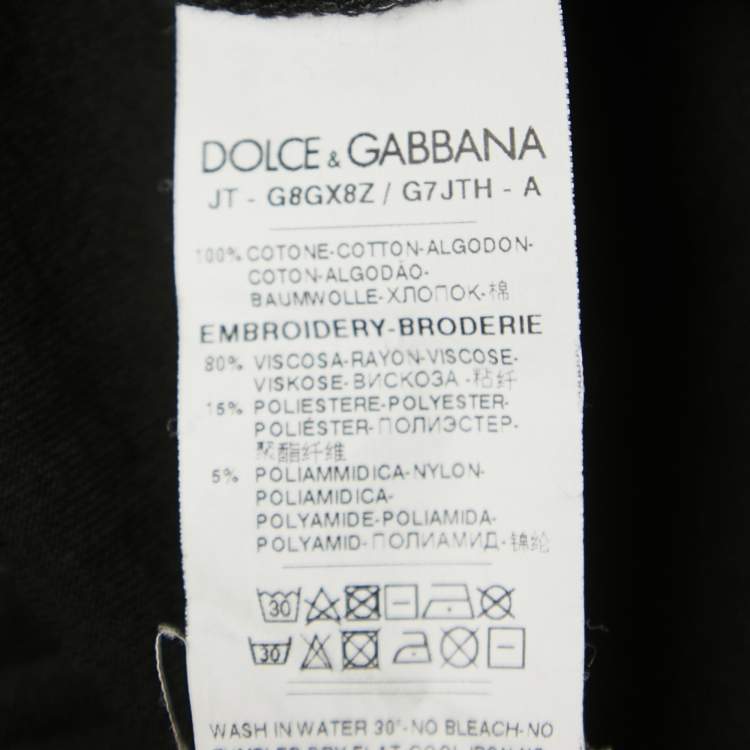 Pre Owned Dolce & Gabbana Black Musical Embroidered Cotton Half Sleeve T-Shirt S