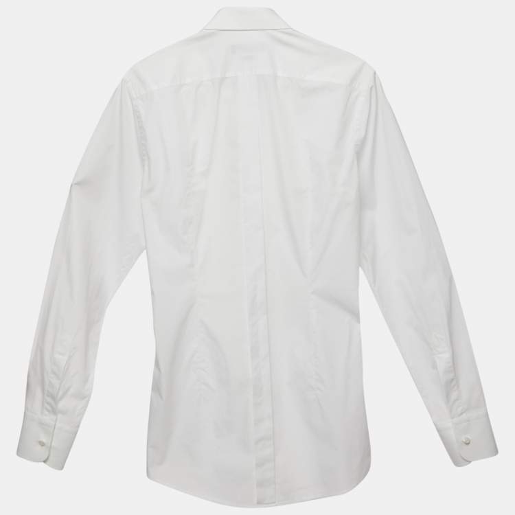 Pre Owned Dolce & Gabbana Gold White Cotton Button Front Shirt XS