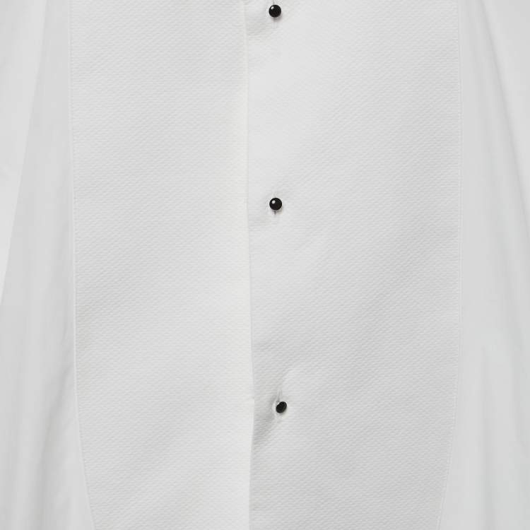 Pre Owned Dolce & Gabbana Gold White Cotton Button Front Shirt XS