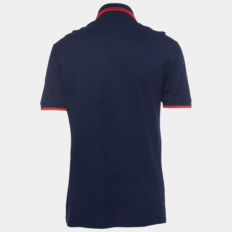 Pre Owned Dolce & Gabbana Navy Blue Cotton Pique Logo Applique Polo T-Shirt S