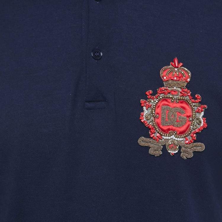 Pre Owned Dolce & Gabbana Navy Blue Cotton Pique Logo Applique Polo T-Shirt S