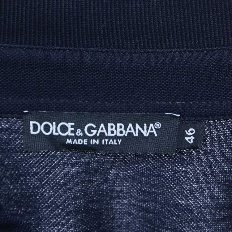 Pre Owned Dolce & Gabbana Navy Blue Cotton Pique Logo Applique Polo T-Shirt S