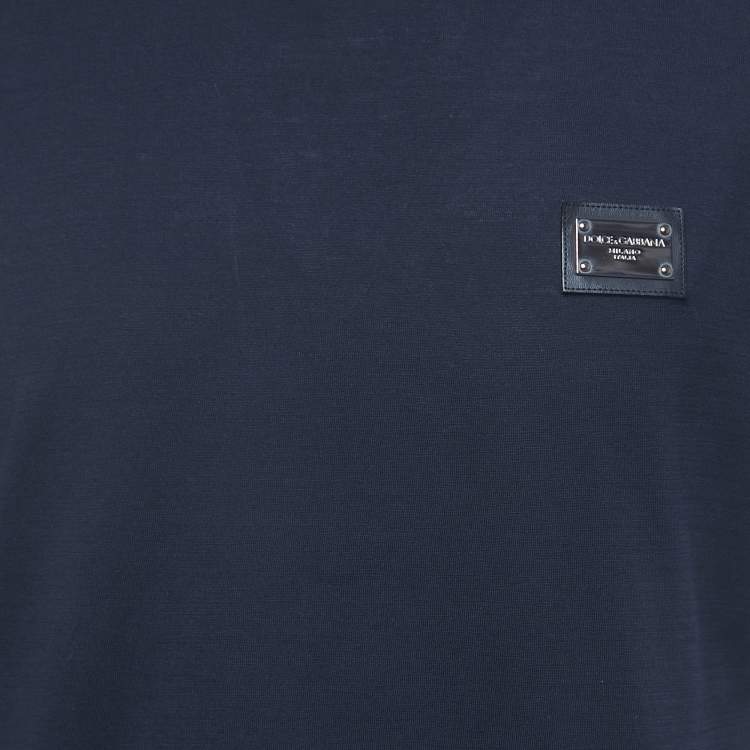 Pre Owned Dolce & Gabbana Navy Blue Cotton Logo Applique Half Sleeve T-Shirt M