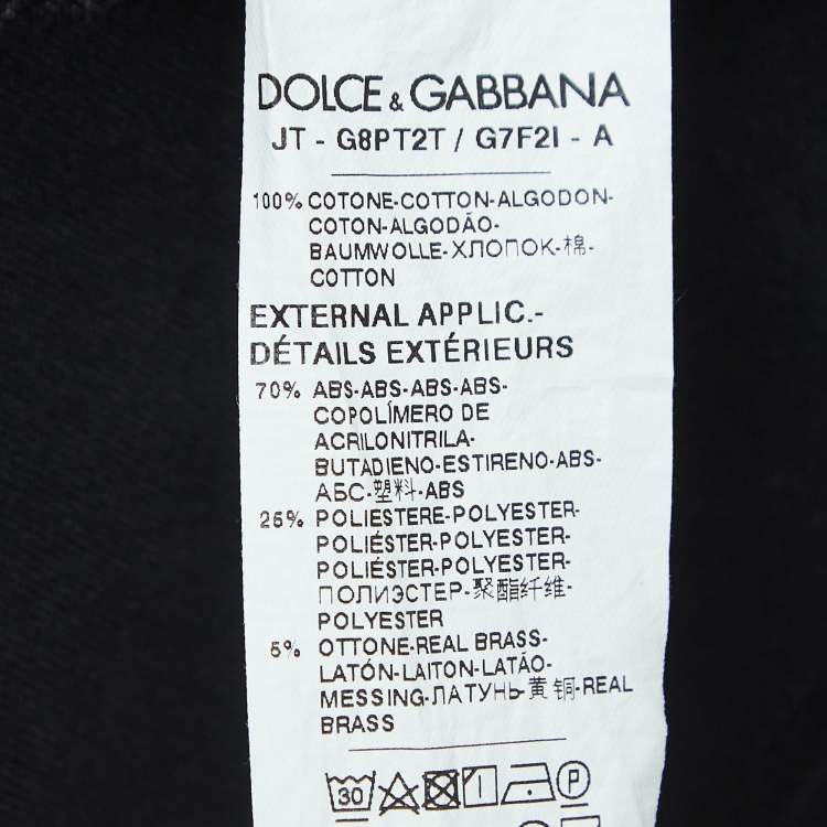 Pre Owned Dolce & Gabbana Black Cotton Logo Plaque V-Neck T-Shirt M