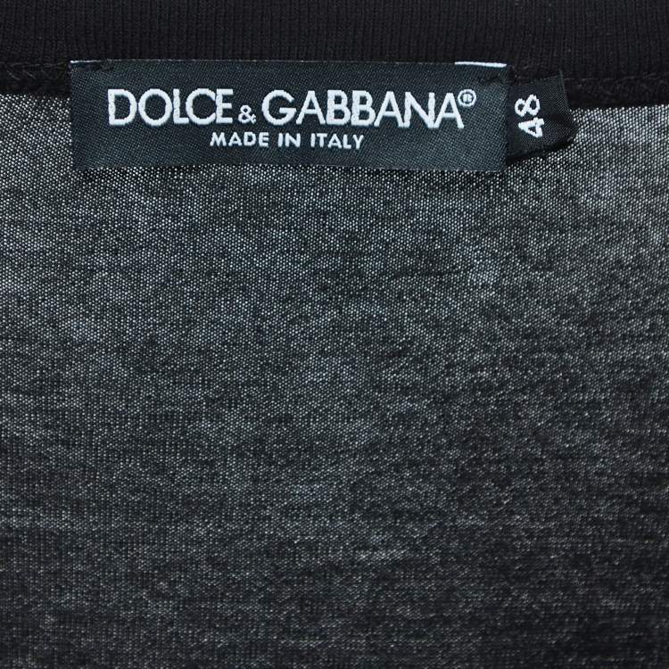 Pre Owned Dolce & Gabbana Black Cotton Logo Plaque V-Neck T-Shirt M