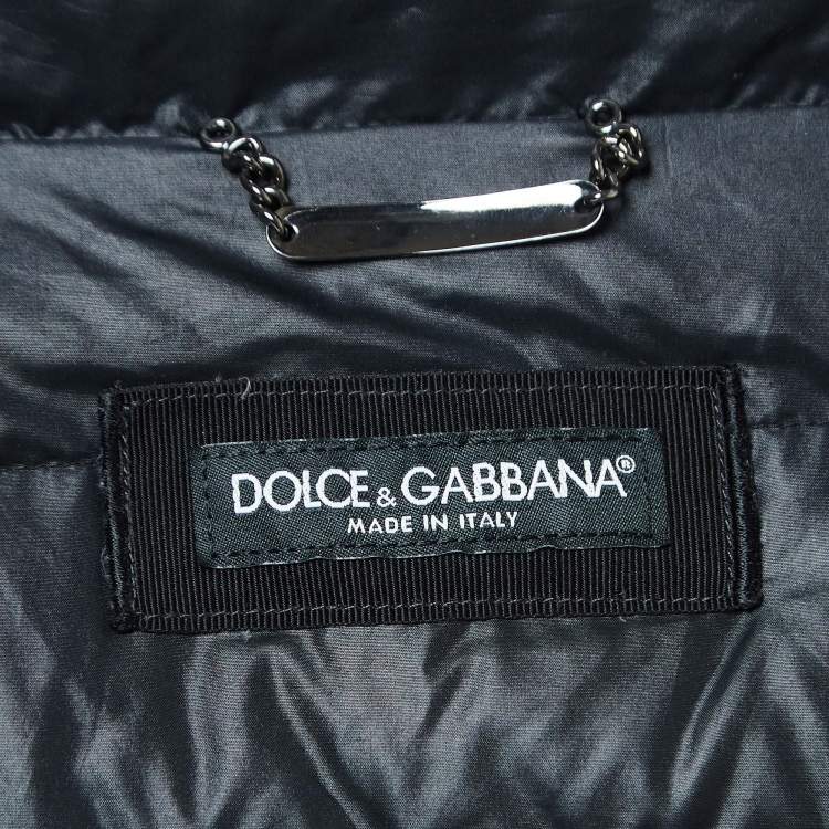 Pre Owned Dolce & Gabbana Navy Blue Quilted Nylon Blend Zip Front Down Jacket XXL