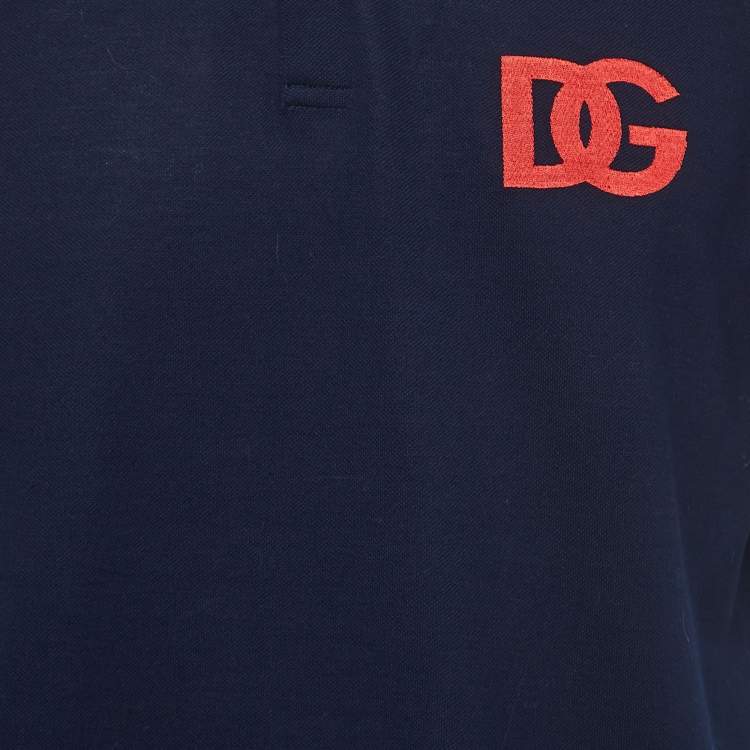 مملوكة مسبقًا Dolce & Gabbana Navy Blue Cotton Logo Embroidered Polo T-Shirt XL