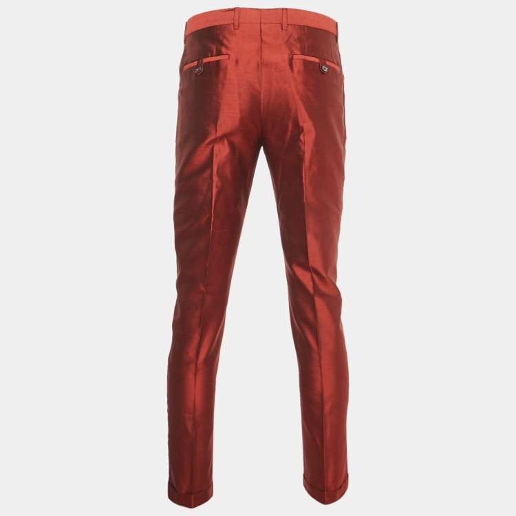 مملوكة مسبقًا Dolce & Gabbana Red Raw Silk Tailored Pants M