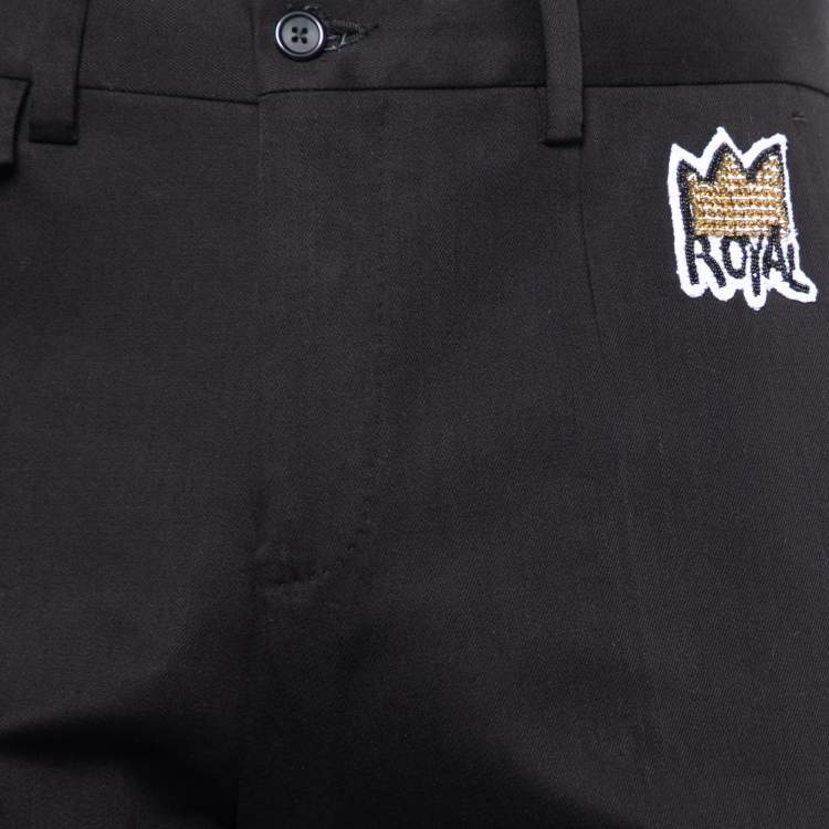 Pre Owned Dolce & Gabbana Black Cotton Royal Embellished Slim Fit Trousers M