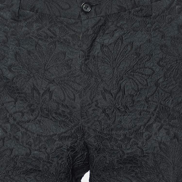 Pre Owned Dolce & Gabbana Black Floral Embossed Jacquard Tailored Pants M
