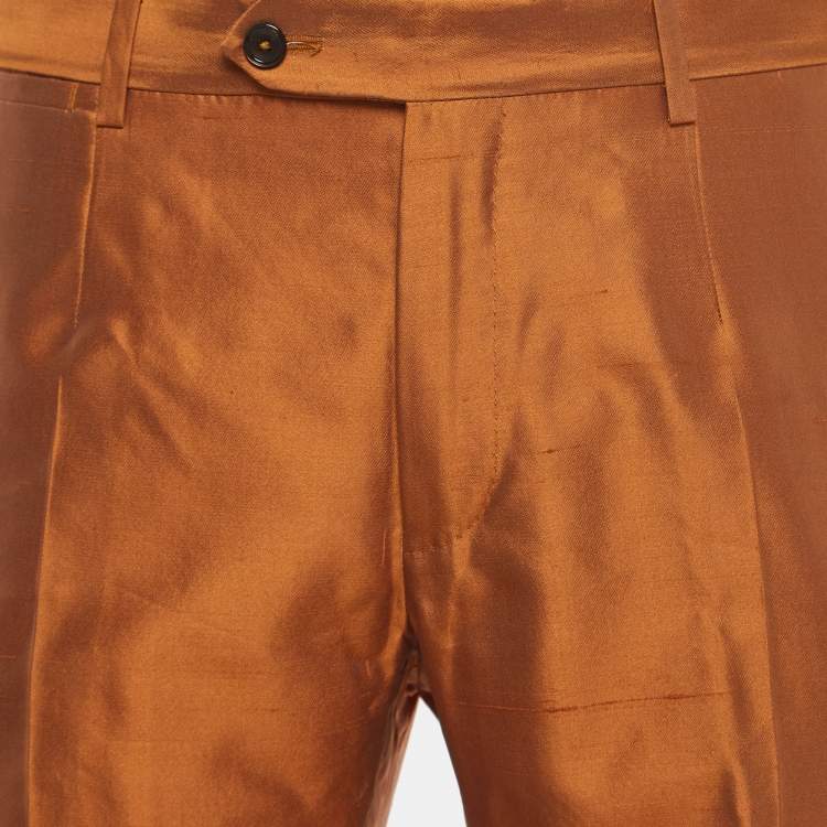 Pre Owned Dolce & Gabbana Orange Raw Silk Tailored Trousers M