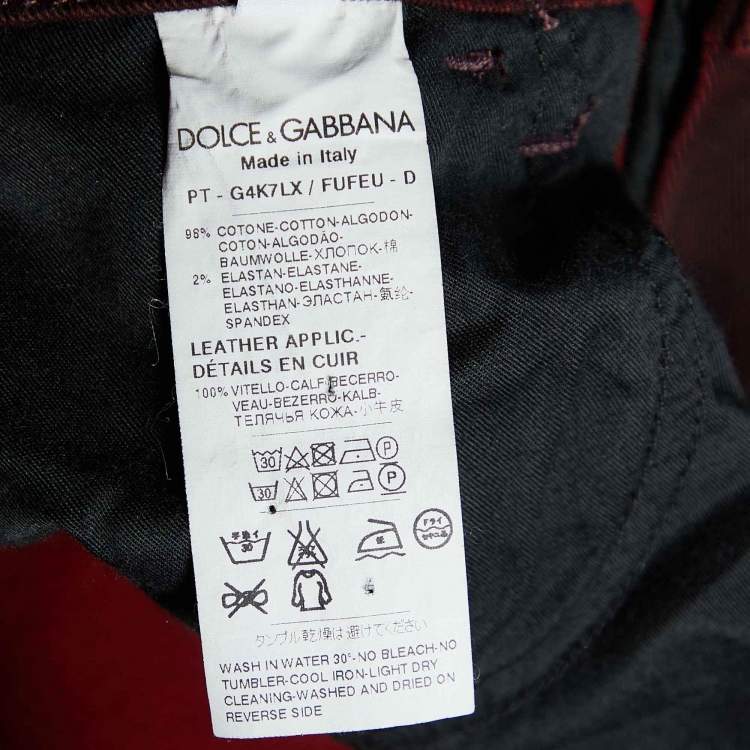 Pre Owned Dolce & Gabbana Burgundy Denim 14 Stretch Slim Fit Jeans M/Waist 33.5"