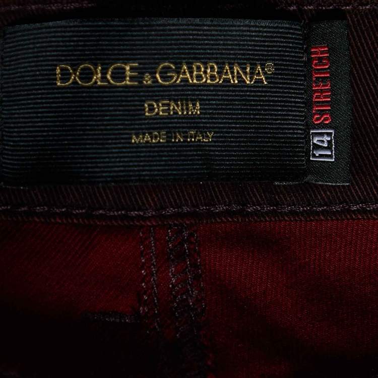 Pre Owned Dolce & Gabbana Burgundy Denim 14 Stretch Slim Fit Jeans M/Waist 33.5"