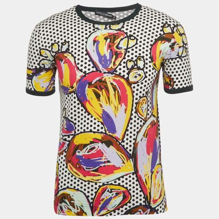Pre Owned Dolce & Gabbana Multicolor Dotted & Scribbled Print Cotton Half Sleeve T-Shirt S