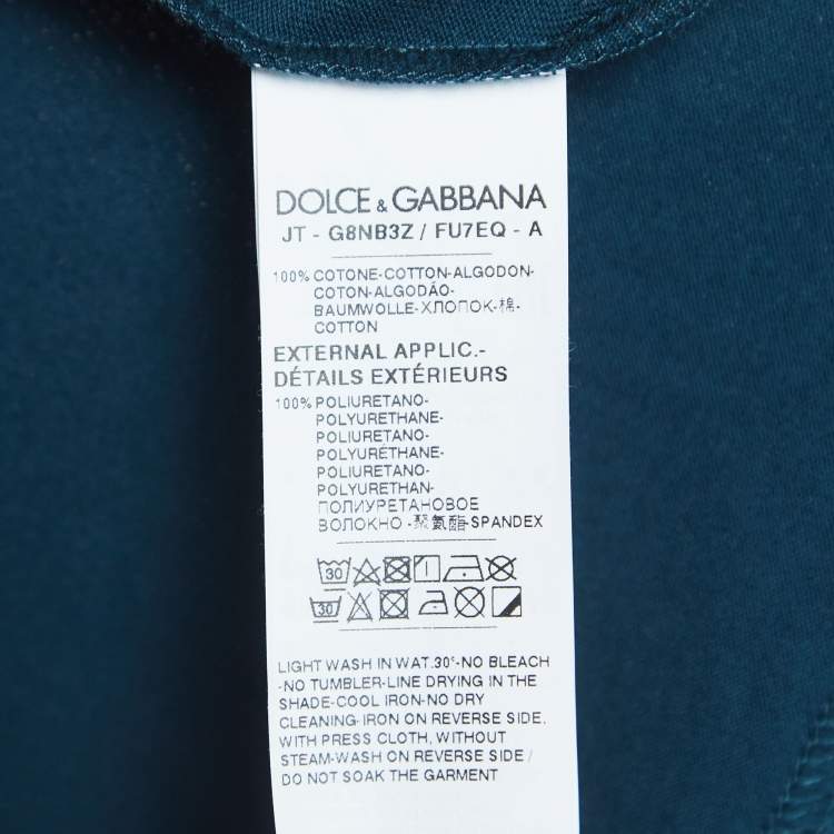 Pre Owned Dolce & Gabbana Teal Blue Logo Embossed Cotton Crew Neck T-Shirt S