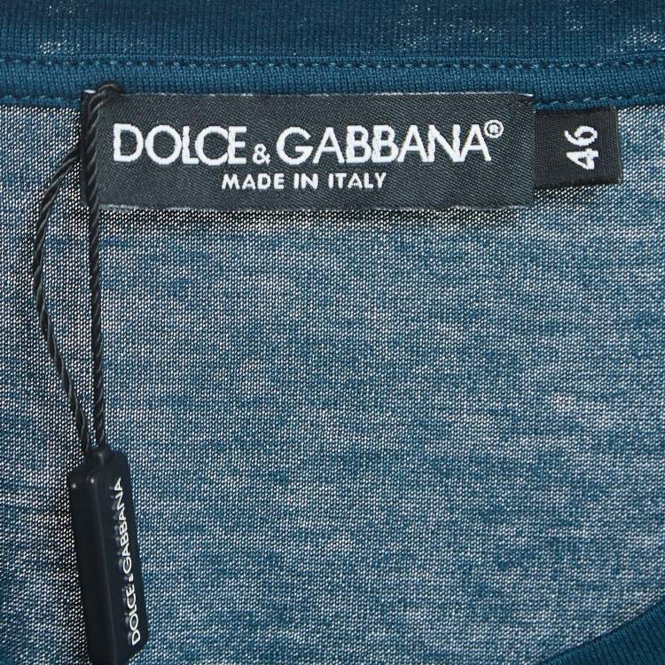 Pre Owned Dolce & Gabbana Teal Blue Logo Embossed Cotton Crew Neck T-Shirt S