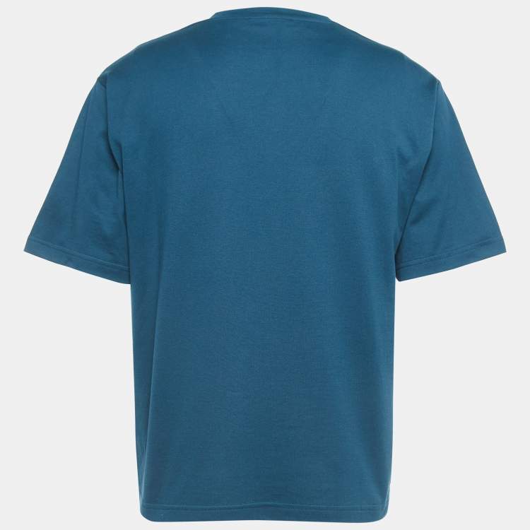 Pre Owned Dolce & Gabbana Teal Blue Logo Embossed Cotton Crew Neck T-Shirt S