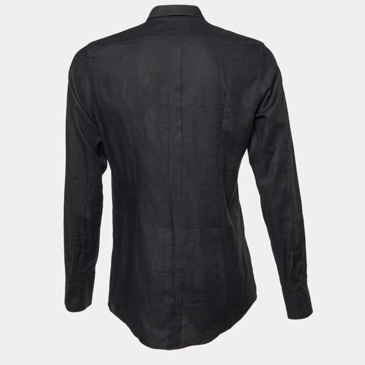 مملوكة مسبقًا Dolce & Gabbana Black Cotton Ruffle Detail Gold Fit Button Front Shirt M