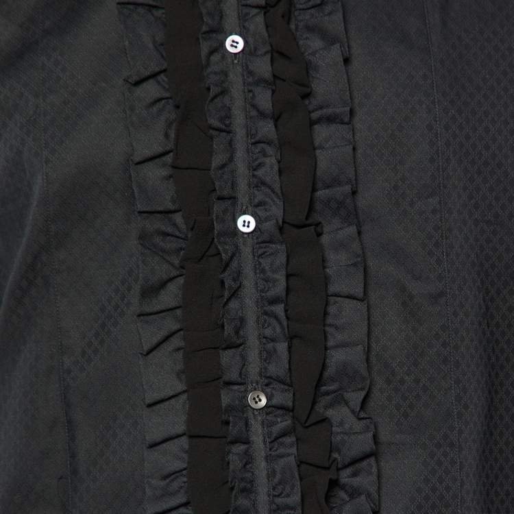مملوكة مسبقًا Dolce & Gabbana Black Cotton Ruffle Detail Gold Fit Button Front Shirt M