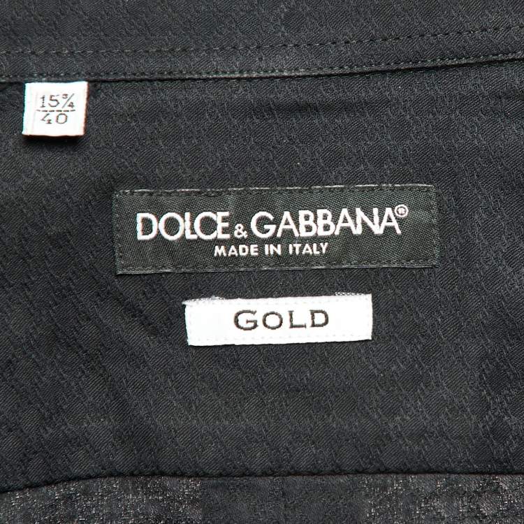 مملوكة مسبقًا Dolce & Gabbana Black Cotton Ruffle Detail Gold Fit Button Front Shirt M