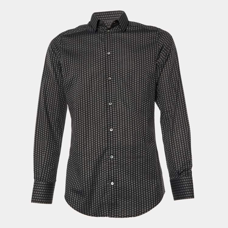Pre Owned Dolce & Gabbana Black Circle Pattern Cotton Gold Fit Long Sleeve Shirt M