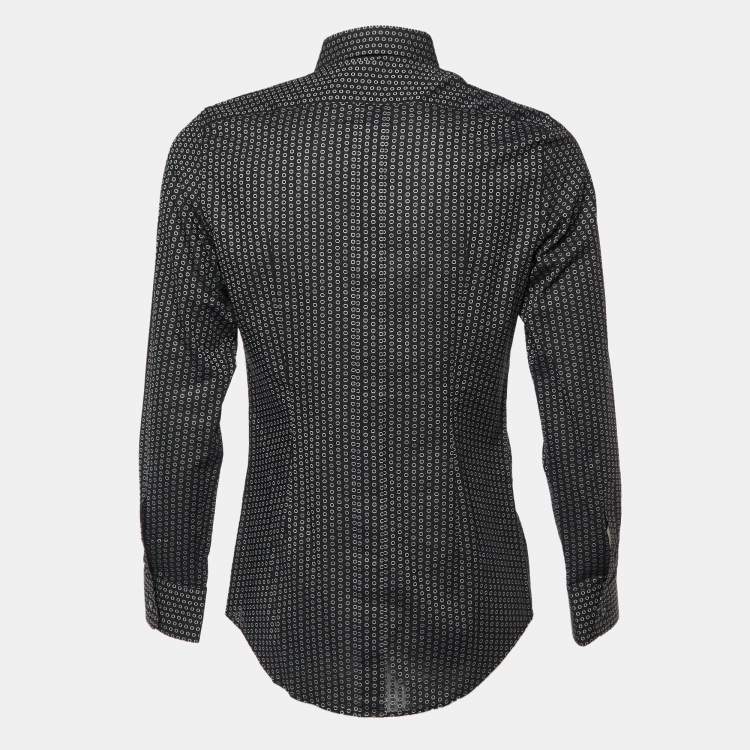Pre Owned Dolce & Gabbana Black Circle Pattern Cotton Gold Fit Long Sleeve Shirt M