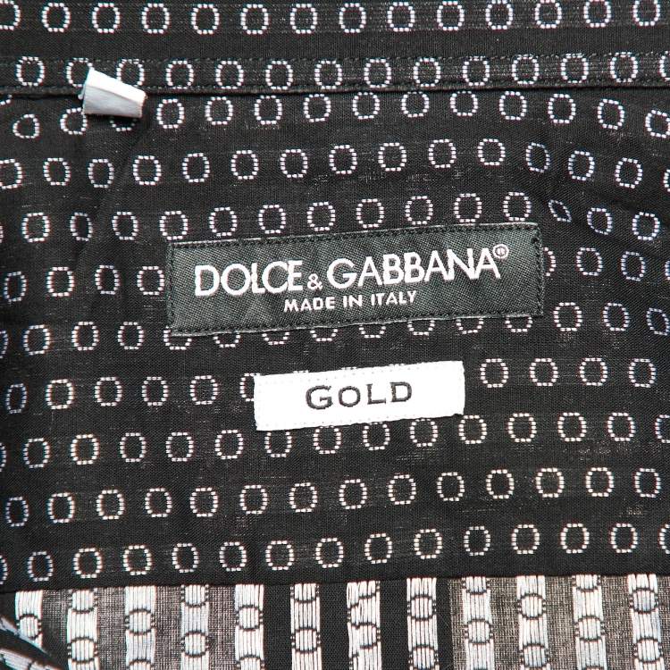 Pre Owned Dolce & Gabbana Black Circle Pattern Cotton Gold Fit Long Sleeve Shirt M