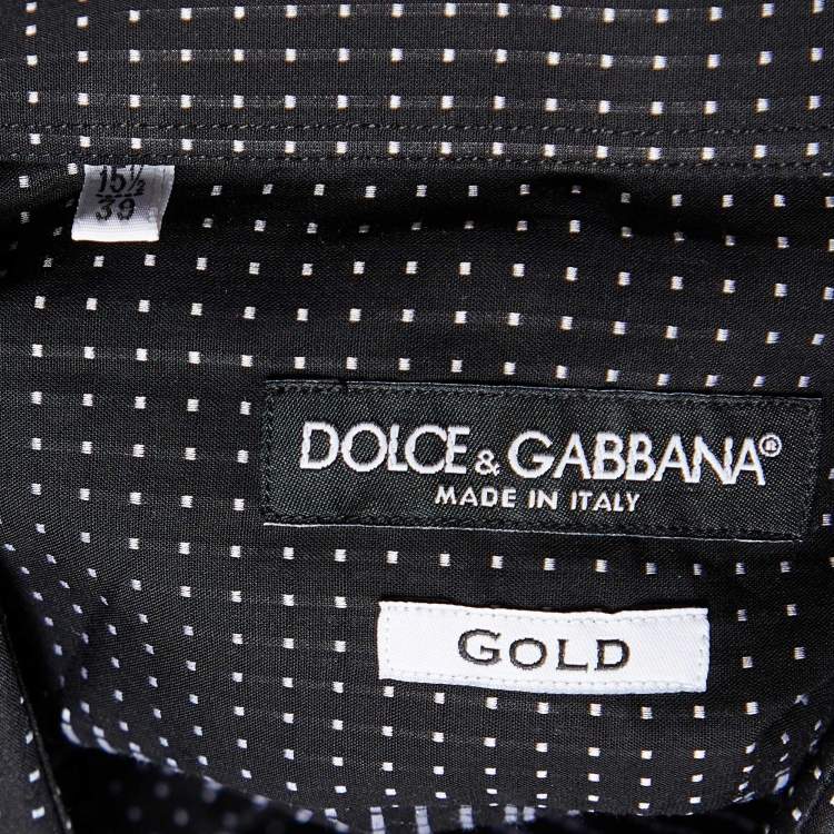 Pre Owned Dolce & Gabbana Black Square Patterned Cotton Gold Fit Shirt M