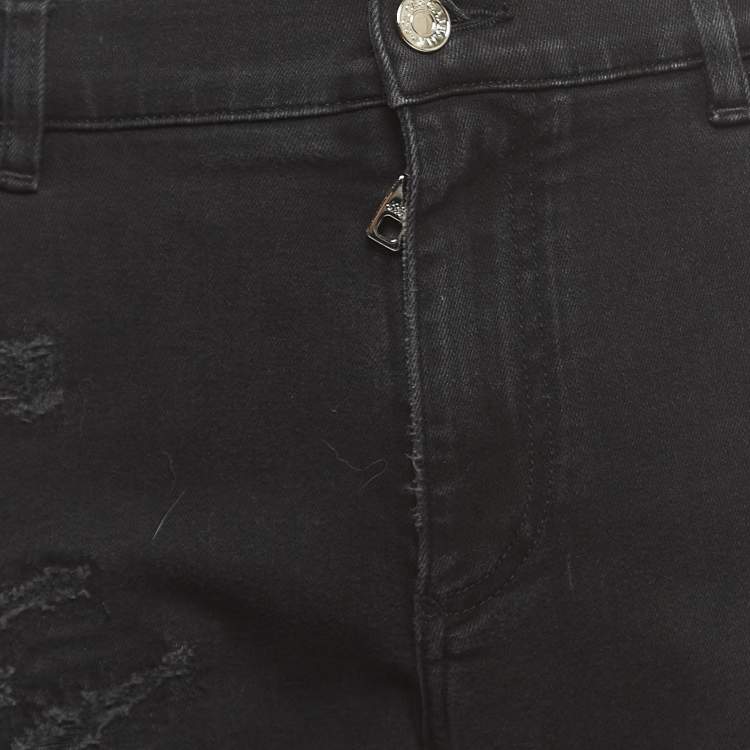 Pre Owned Dolce & Gabbana Black Distressed Denim Slim Fit Jeans XL Waist 34"