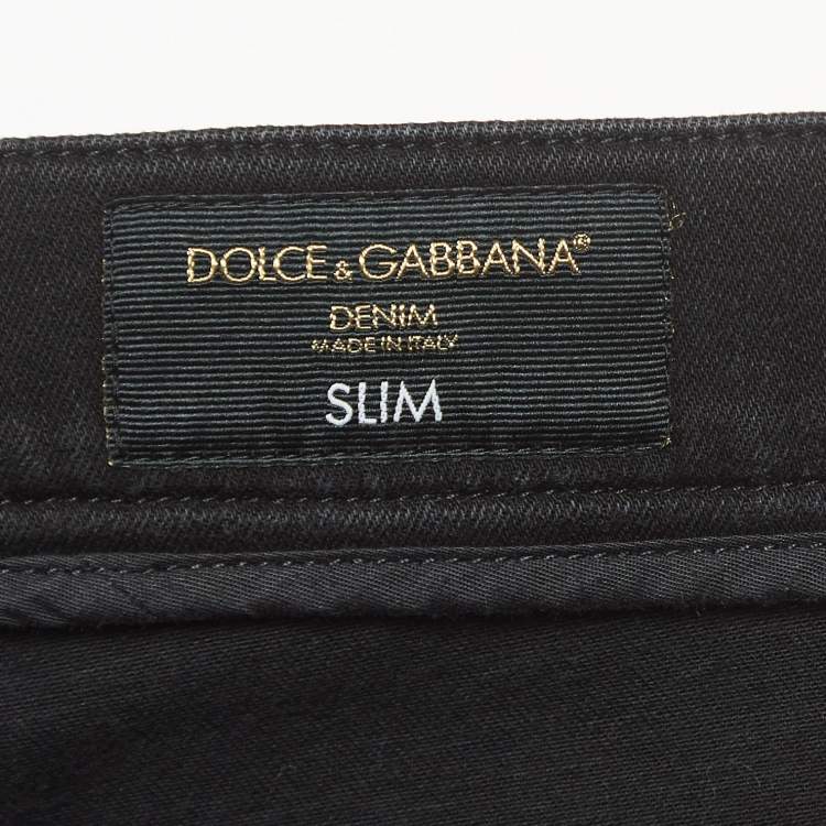 Pre Owned Dolce & Gabbana Black Distressed Denim Slim Fit Jeans XL Waist 34"