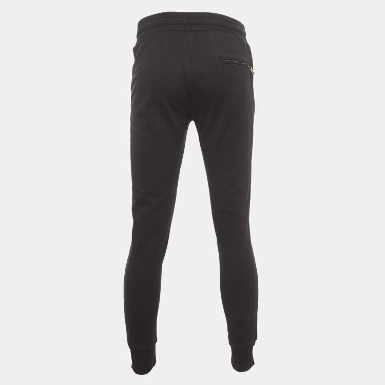 Pre Owned Dolce & Gabbana Black Logo Embroidered Cotton Drawstring  Joggers M
