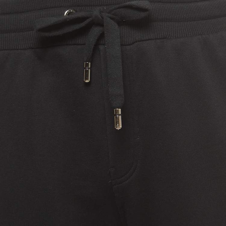 Pre Owned Dolce & Gabbana Black Logo Embroidered Cotton Drawstring  Joggers M