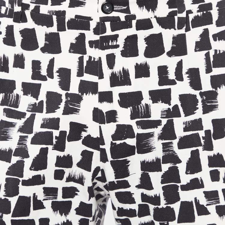 Pre Owned Dolce & Gabbana Monochrome Stroke Print Cotton Tapered Trousers M