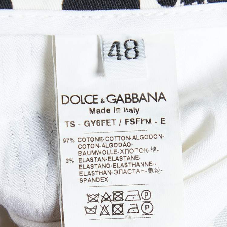 Pre Owned Dolce & Gabbana Monochrome Stroke Print Cotton Tapered Trousers M
