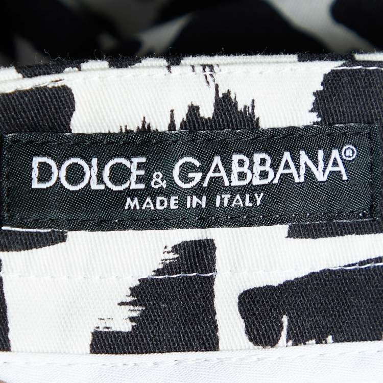 Pre Owned Dolce & Gabbana Monochrome Stroke Print Cotton Tapered Trousers M
