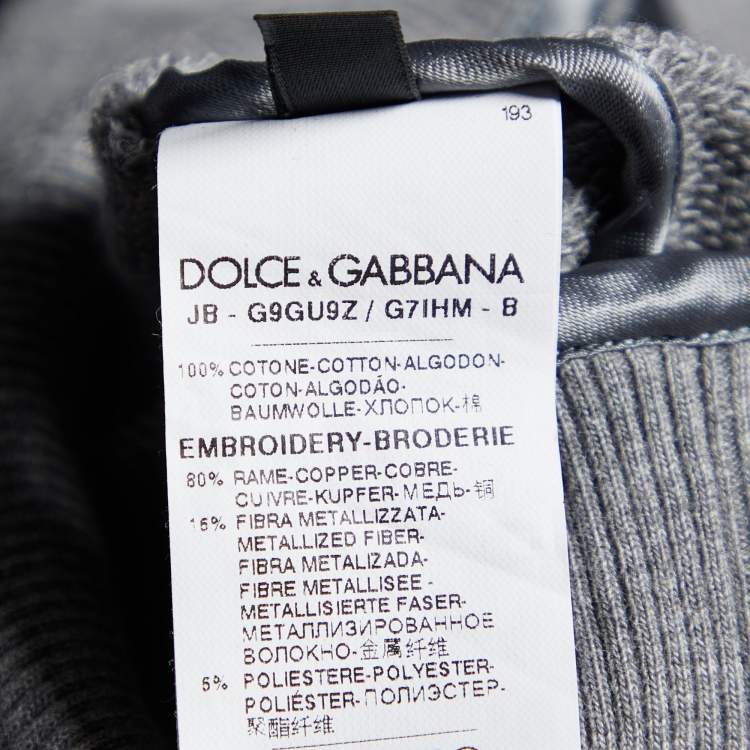 Pre Owned Dolce & Gabbana Grey Cotton Crown Embellished Zip Up Hoodie S