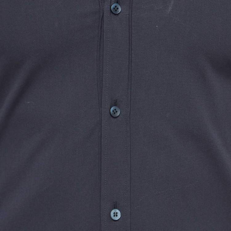 Pre Owned Dolce & Gabbana Gold Navy Blue Cotton Button Front Full Sleeve Shirt S