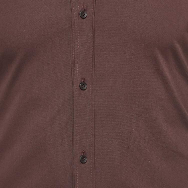 Pre Owned Dolce & Gabbana Gold Brown Cotton Button Front Full Sleeve Shirt S