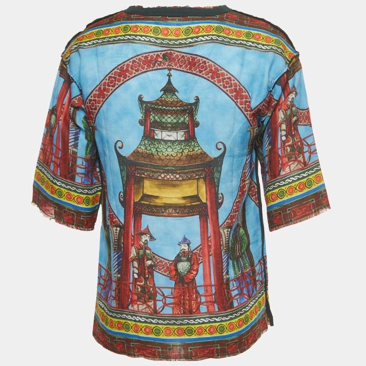Pre Owned Dolce&Gabbana Multicolor Print Linen Half Sleeve Shirt S