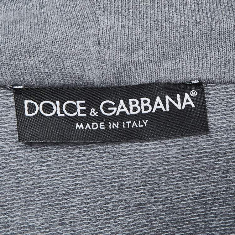 Pre Owned Dolce & Gabbana Grey Embroidered Cotton Knit Hoodie XL