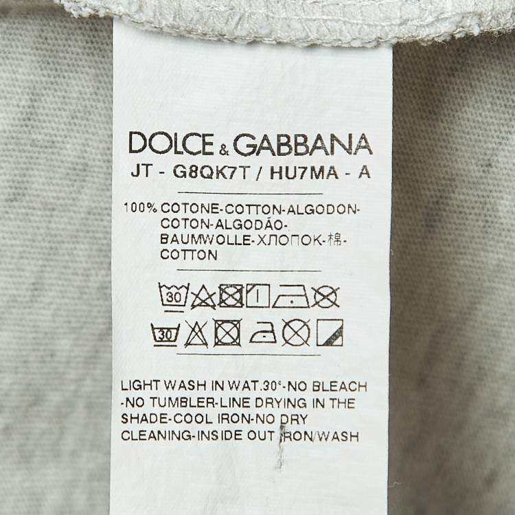 Pre Owned Dolce & Gabbana Grey Logo Print Distressed Cotton Half Sleeve T-Shirt M
