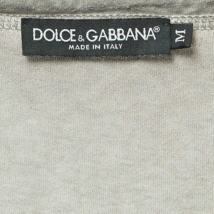 Pre Owned Dolce & Gabbana Grey Logo Print Distressed Cotton Half Sleeve T-Shirt M