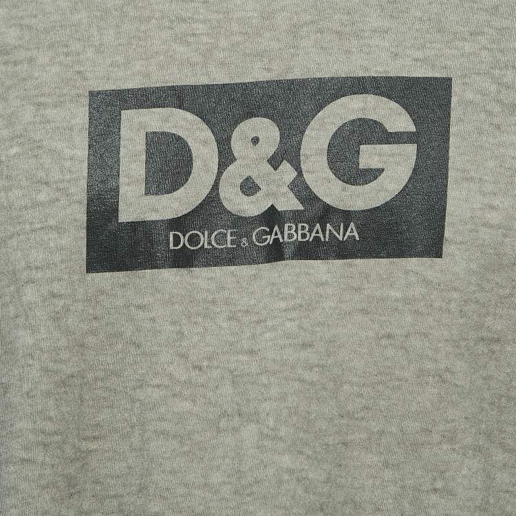 Pre Owned Dolce & Gabbana Grey Logo Print Distressed Cotton Half Sleeve T-Shirt M