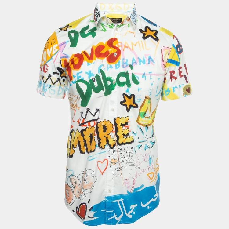 Dolce Gabbana Gold Multicolor Print Cotton Half Sleeve Shirt S Dolce Gabbana The Luxury Closet