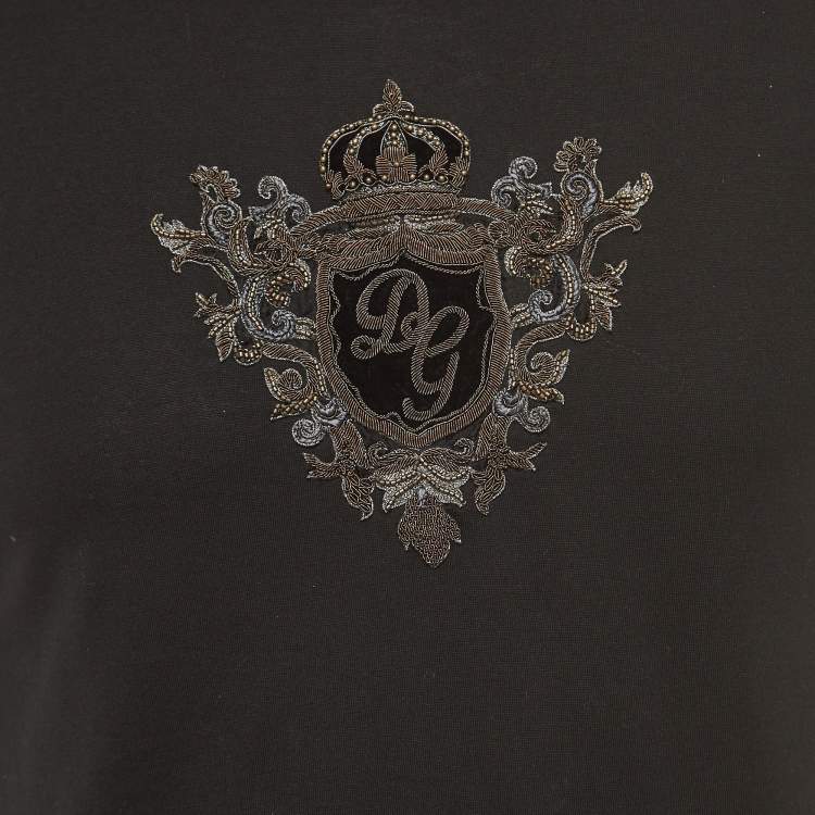 Pre Owned Dolce & Gabbana Black Cotton Embroidered T-Shirt S