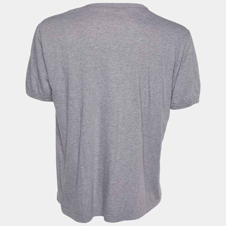 Pre Owned Dolce & Gabbana Grey Cotton Knit V-Neck T-Shirt 4XL