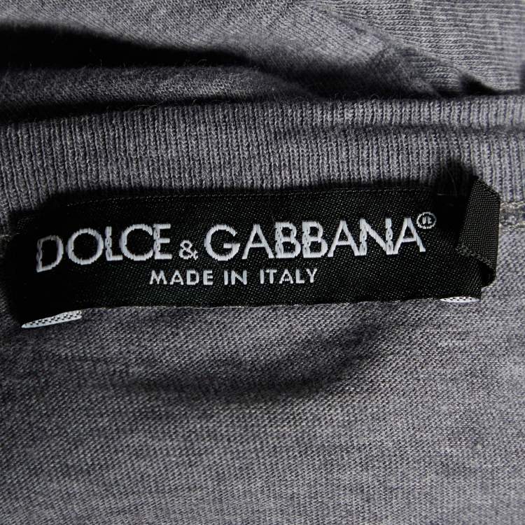 Pre Owned Dolce & Gabbana Grey Cotton Knit V-Neck T-Shirt 4XL