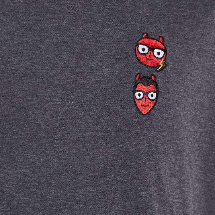 Pre Owned Dolce & Gabbana Charcoal Grey Cotton Knit Devil Motif T-Shirt 5XL