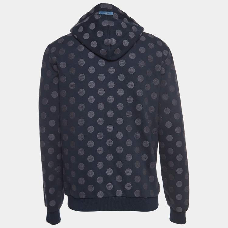 Pre Owned Dolce & Gabbana Navy Blue Polka Dotted Cotton Zip Front Hooded Jacket L