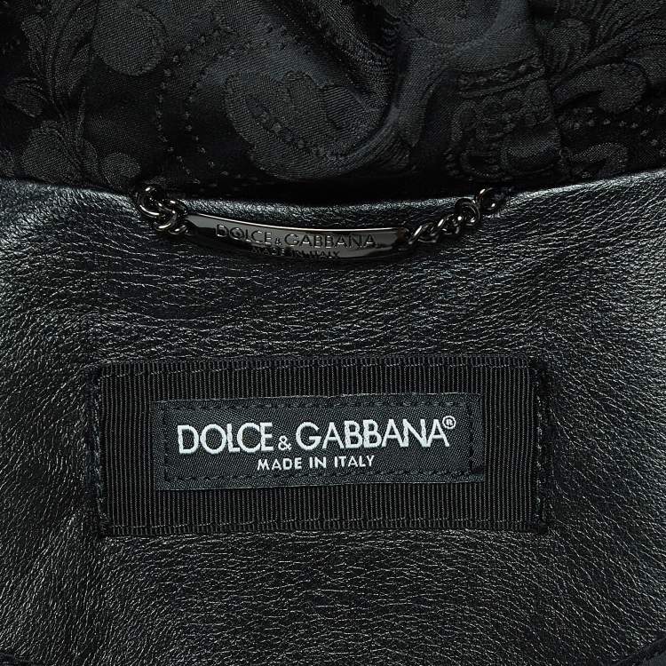 Pre Owned Dolce & Gabbana Black Logo Embroidered Leather Hoodie XL